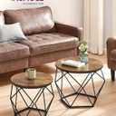 VASAGLE Small Coffee Table Set of 2, Round Coffee Table with Steel Frame, Side End Table for Living Room, Bedroom, Office, Rustic Brown and Ink Black