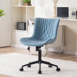 YOUNIKE Office Chair, Adjustable Swivel Armless Desk Chair with Wheels, Aesthetic Home Office Computer Task Chairs, Modern Faux Leather Upholstered Vanity Chair with Back, Blue