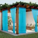 youleyar Sheer Outdoor Curtains for Patio Waterproof 4 Panels Linen Look Rod Pocket Indoor Aqua Voile Curtain for Living Room, Bedroom, Porch, Pergola, Cabana, Gazebo(52x96 Inch, Aqua)