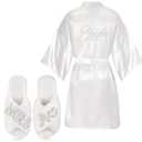 Mepase 2 Pcs Personalized Initial Bride Slippers and Bride Robe Mrs Slippers Bridal Robe Bridal Shower Gifts for Wedding Day(A,7-8)