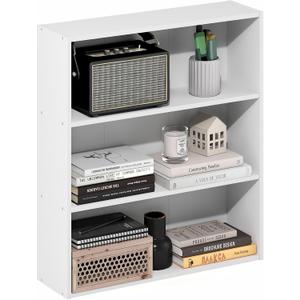 Furinno Basic Book Shelf, 3-Tier Bookshelf, Cube Storage Organizer Bookcase with Open Shelf, 7 x 24 x 26, for Living Room, Bedroom, Home Office, White
