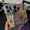 RoyMonkey Magnetic Case for iPhone 16 Pro Compatible with MagSafe - Aesthetic Aurora Flower Pattern - Full Camera Protection Wavy Glossy Phone Case Cover, Pink