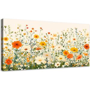 KZKU Floral Wall Art Canvas Print Orange and White Wildflowers Modern Botanical Watercolor style Flower Picture for Bedroom Living Room Artwork Home Wall Decoration 20x40in