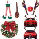 NEXAGEBIUS Christmas Car Decorations Kit with Light Up Reindeer Antlers for Cars Lighted Christmas Wreath Hanging Santa Nose Tail Leg Christmas Decors Exterior Car Accessories Universal (Color 1)