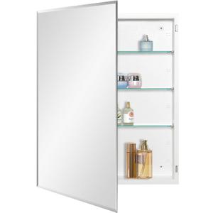 Bathroom Medicine Cabinet with Beveled Edge Mirrored Door 24 x 30 inch, Recessed or Surface Mount, with Adjustable Glass Shelves (Matt White)