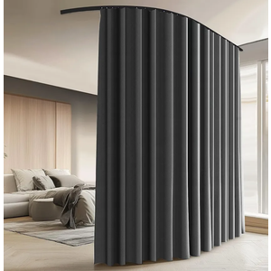 Room Divider Curtains with Ceiling Curtain Track Set Window Curtain for Bedroom,Living Room Total Blackout Thermal Insulated Privacy Ceiling Track Curtain W 9×H 6 FT Platinum Grey Drape&Black Track