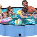 Foldable Dog & Kids Pool, 72" Blue Plastic Bathing Tub, Collapsible Swimming Pool for Toddlers 1-3