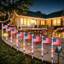 4 x 8 Pack Solar American Flag Pathway Lights - Patriotic Red White Blue Outdoor Stake Waterproof LED Lights with 8 Modes, Decorations 4th of July Memorial Day & Independence Day Yard Garden (Style A)