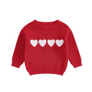 WNGECAT Toddler Baby Girls Heart/Cherry Valentines Knit Sweater Fashionable Embroidery Crew Neck Long Sleeve Tops (Pink, 3-4 Years)