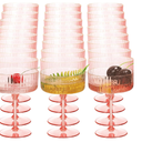 Jingmore Ribbed Martini Glasses 10 oz Disposable Plastic Vintage Ribbed Coupe Glasses with Gold Rim Cocktail Unbreakable Dessert Parfait Glassware for Wedding Party Supplies(Pink,24 Pcs)