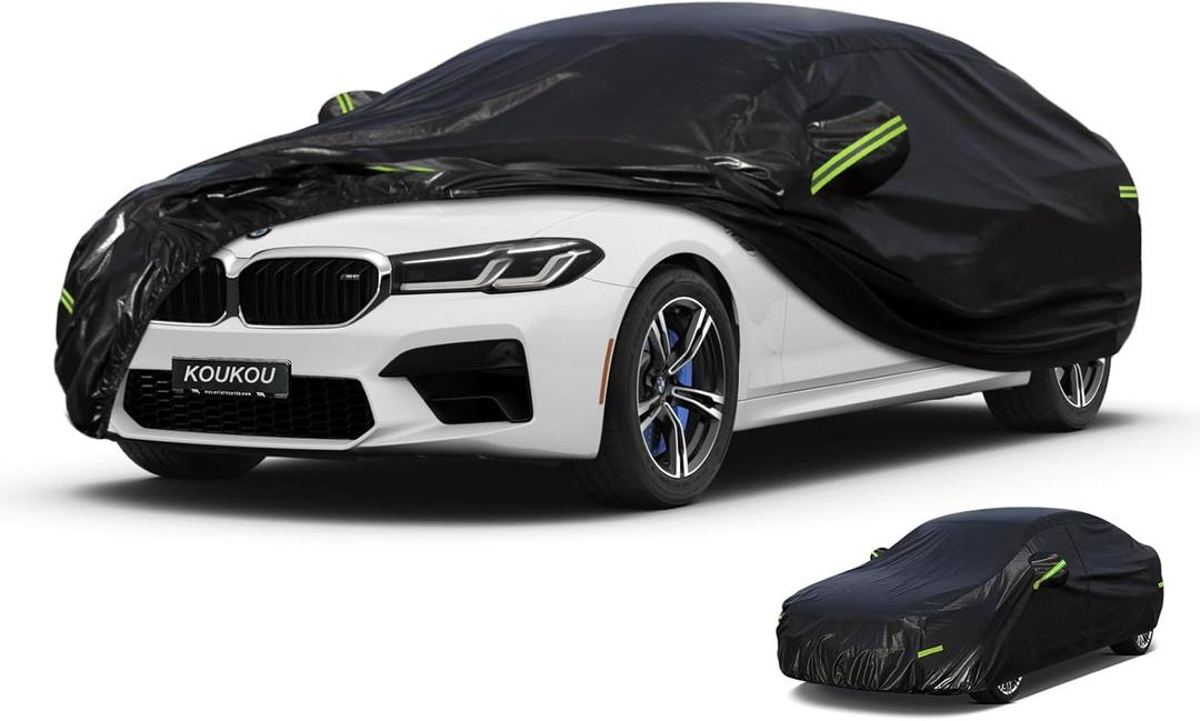 KouKou Car Cover Waterproof All Weather, 7 Layers Outdoor Car Covers for Automobiles, Universal Fit for BMW 5 Series 535i 530i 528i, Lincoln MKZ, Dodge Charger, ect. (Length 193-208 inch) (black)