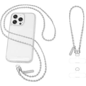 ROCONTRIP Metal Phone Chain Set Including Crossbody Phone Lanyard and Wrist Strap with 2*Tether Tabs Detachable iPhone Chain Strap Non-rust,Unbreak iPhone Wristlet Strap for Women Travel Essentials (Extended, Silver)