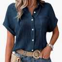 SweatyRocks Women's Batwing Sleeve Tops Textured Button Down Casual Blouse Summer S