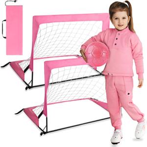 2 Pcs 24" x 16" Pink Mini Soccer Goal Set Indoor Soccer Goal Net Sparkling Pink Size 2 Toddler Soccer Ball Folding Small Soccer Goals Kids Soccer Ball Age 3-8 for Boys Girls Gifts (Sparkling Pink)