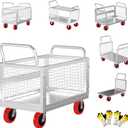5IN1 Heavy Duty Platform Truck with Cage 44x28 Hand Truck Extra Large Version, 2200lbs Capacity Basket Cart with Wheels, Push Dolly with 6 Swivel Casters, Versatile Flatbed (4428 IN)