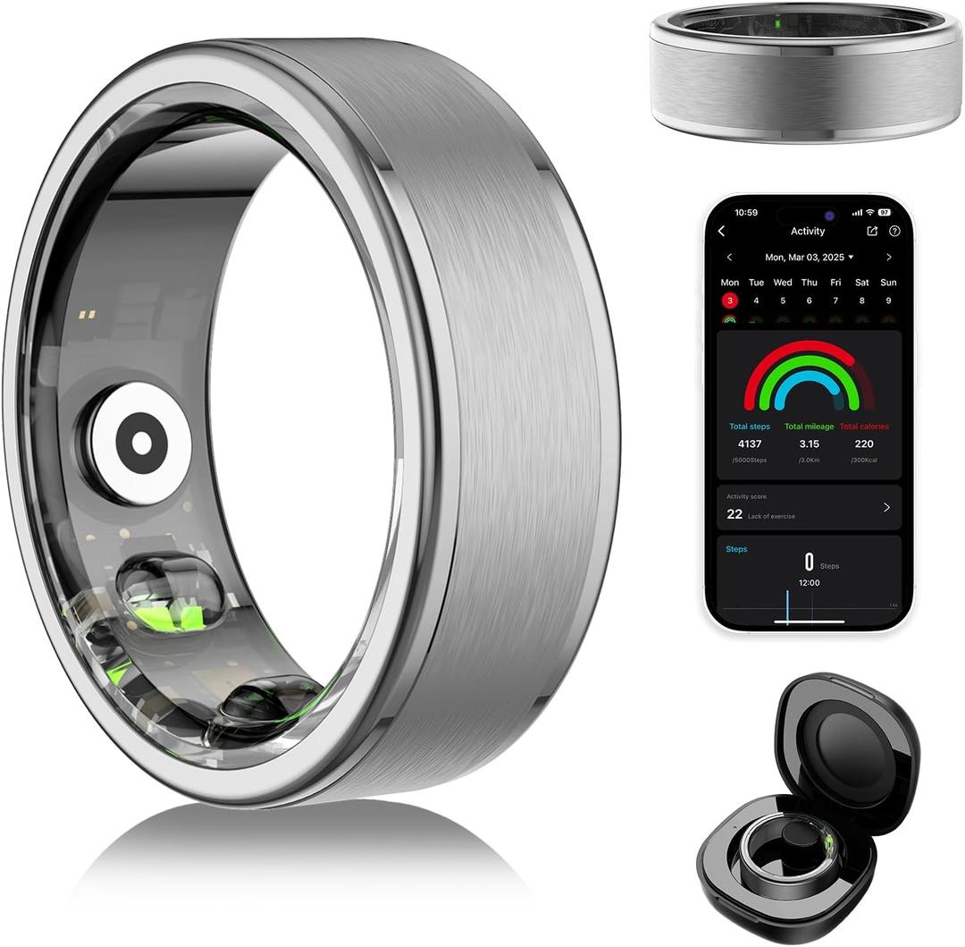 Smart Ring for Women Men - Fitness Tracker with Heart Rate/Blood Oxygen/Stress Monitor/Steps/Sleep Tracking, No App Subscription, 5ATM Waterproof Health Rings (11#)