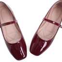 LUXINYU Women's Patent Leather Mary Jane Flats Classic Square Toe Ballet Flat Shoes with Buckle Strap Comfortable Work Flats, Red 9