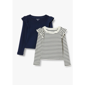 Amazon Essentials Girls and Toddlers' Long Sleeve Ruffle T-Shirt, Pack of 2