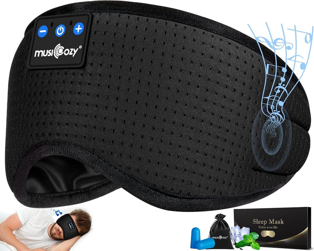 MUSICOZY Sleep Headphones Breathable Bluetooth 5.4 Headband 3D Sleeping Headphones, Wireless Eye Mask Earbuds Earphones for Side Sleeper Office Air Travel Cool Tech Gadgets Unique Gifts (Matte Black)