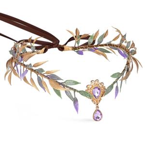 MOSTORY Handmade Flower Elf Crown - Woodland Fairy Headpiece Elven Floral Tiara Forest Circlet for Women Girls Renaissance Halloween Cosplay Party Green Purple