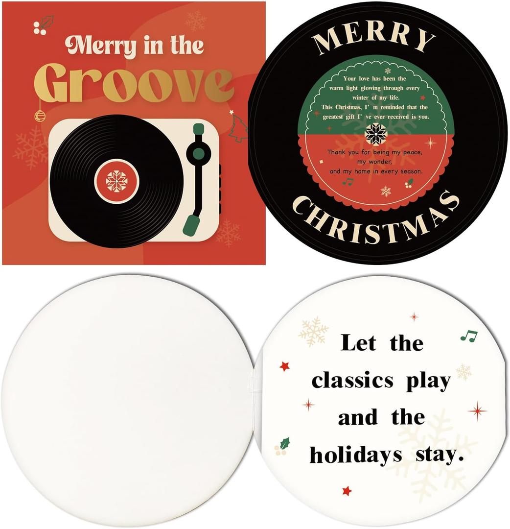 2 x Christmas Card, Vintage Record Player Music Pop Up Card with Holiday Songs for family, friends, kids and loved ones, the perfect retro gift for Christmas