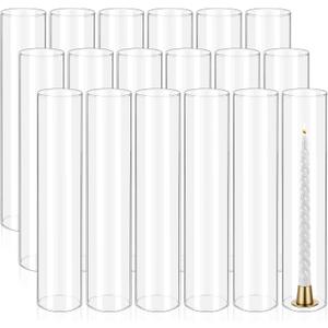 18 Pcs Hurricane Candle Holder Sleeve, H:14" D:3" Bottomless Glass Cylinder Candleholder Tall Clear Glass Cylinder Open Both Ends, Chimney Tube Cover, Open Ended Candle Shade