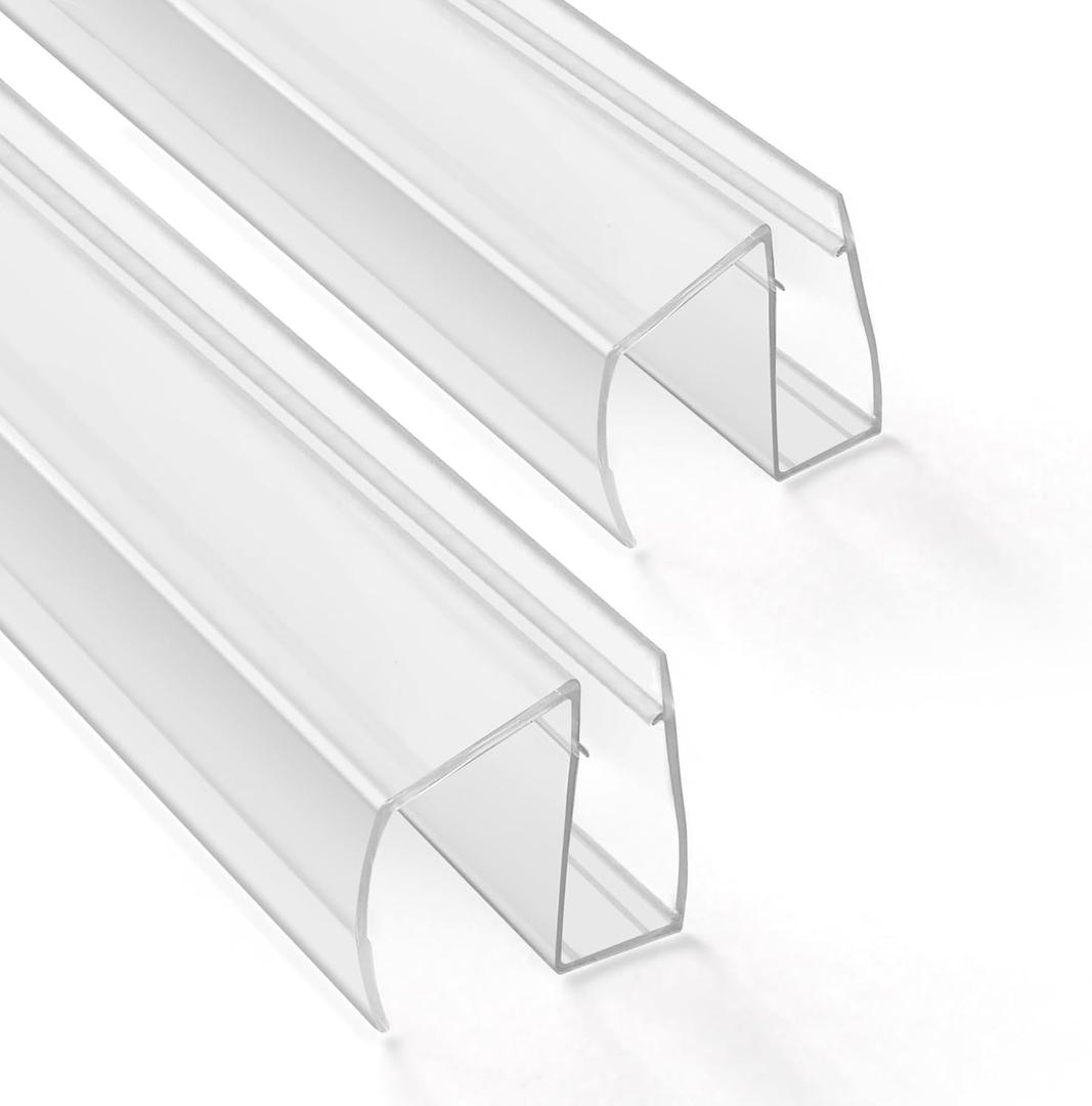 Bathroom Framless Shower Glass Door Bottom Seal Strip, 2PCS 36 Inch Long PVC Clear Seal Strips for 3/8"(10MM) Glass Door, to Stop Water Leakage