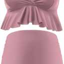 GINKANA Maternity Bikini Set Flounce Swimsuit Bathing Suit Top Swimwear Bottom Bathing Suits (Small, Dark Pink)