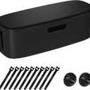 Cable Management Box - Large Cord Organizer Box to Hide Power Strip & Under Desk, TV Computer Wires Cable Organizer Box with Baby Proofs, Desk Cord Organizer for Home/Office - Black
