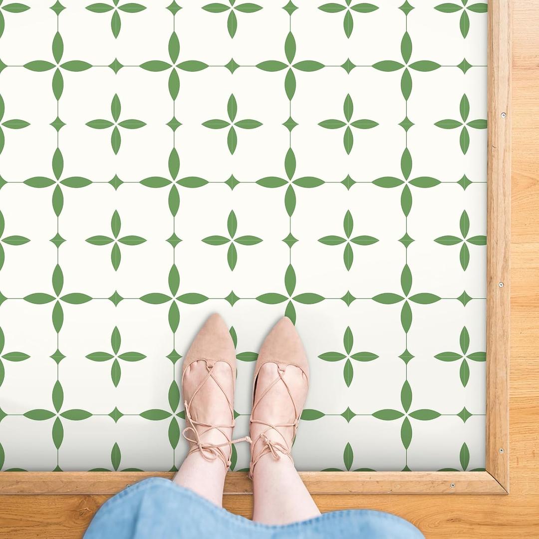 MORCART 8" x 8" Peel and Stick Floor Tile, Vinyl Flooring Waterproof, Green DIY Flooring for Bathroom, Kitchen, Fireplace, Pet House, Stairs, Bedrooms, Wall 20 Sheet (8" x 8", Green Star)