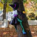POPGIFTU 63" Crashing Witch Halloween Decoration  Flying Witch on Broom Into Tree Outdoor Yard Prop for Porch, Lawn, Garden, Pillars, Door, or Haunted House Decor (Green and Black)