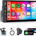 Wireless Carplay Car Radio Single Din with Android Auto, Hodozzy 7 Inch Touch Screen Carplay 1 Din Radio with Bluetooth FM/RDS Radio,DSP,Mirror Link,USB/Type-C/SWC/Colorful Backlight + Camera