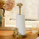 Vintage Gold Paper Towel Holder Countertop for Easy Tear Rustic Ginkgo Design Decorative Standing Kitchen Roll Dispenser for Bathroom, Bars & Dining Tables