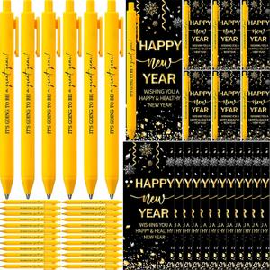 48 Sets Happy New Year Gifts Bulk Include Inspirational Plastic Ballpoint Pen Happy New Year Bookmark Greeting Card with Tie for Team Employee Coworker 2026 Lunar Eve Party Favor