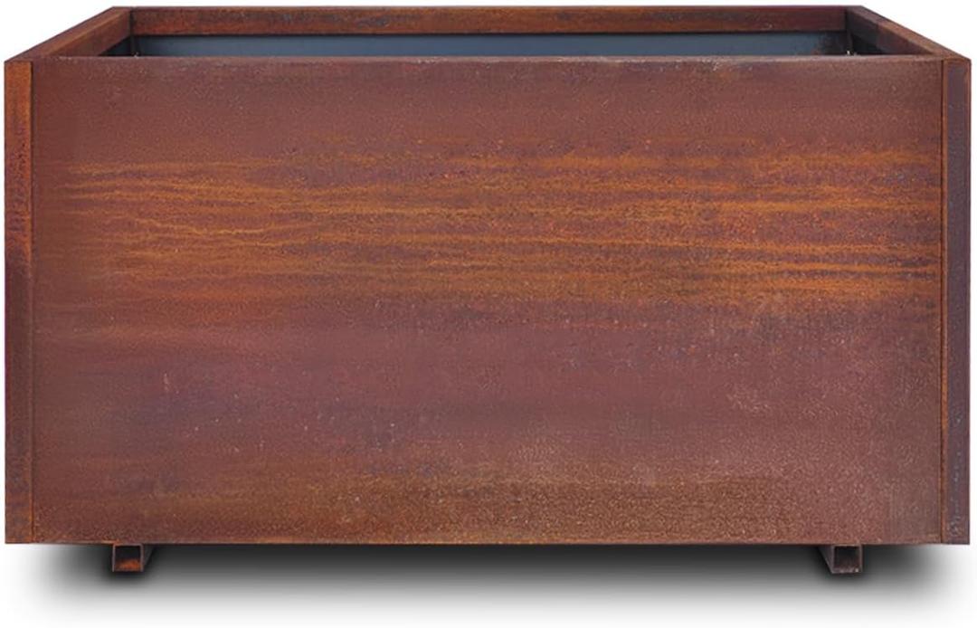 Corten Steel Planter w/Rust Patina Finish, Perfect for patios, terraces, and Commercial or Residential Settings, Cube Planter, 40in x 20in x 20in Outdoor Box beautifies Flowers, Trees, shrubs
