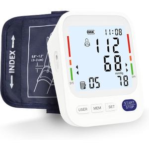Upper Arm Blood Pressure Monitor Large LCD Display BP Machine, 2-User 240 Memory, Irregular Heartbeat Detection, Wide Cuff 8.7"-20.5", Type-C Power