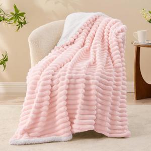 INFIIXSO Sherpa Throw Blanket for Couch - Super Soft & Warm Striped Fleece Blanket, Cozy Plush Fluffy Blanket All Season Use (Pink, 50x60 Inches)