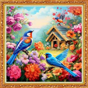 DMCVIVR Stamped Cross Stitch Kits for Beginners Adults Needlepoint Kits for Beginners Embroidery Kits for Adults Crossstitch Kit for Beginners 11CT-Bird House 18x18 inch (Artdesign35)