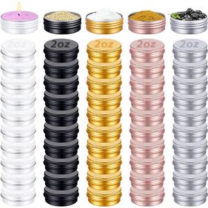 50 Pack 2 oz Aluminum Tin Cans with Lids Bulk, Refillable Metal Tin Containers for Lip Balm, Salve, Cream, Travel Cosmetic Subpackage Jars, Easter DIY Candle & Crafts (5 Colors)