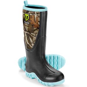 TIDEWE Rubber Boots for Women with Steel Shank, Waterproof Rain Boots Multi-Season, 6mm Neoprene Sturdy Rubber Outdoor Hunting Boots Next Camo G2 (Pink & Green), Size 8