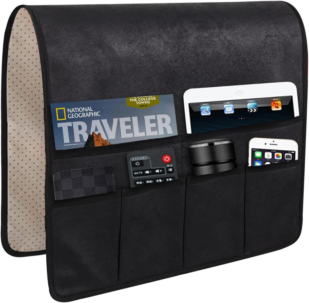 HAOMAIJIA Anti Slip Sofa Armrest Organizer Arm Chair Bedside Caddy Storage Organizer For Recliner Couch With 6 Pockets For Cell Phone Tv Remote Control Magazines (black) (35 inches  19.3 inches)
