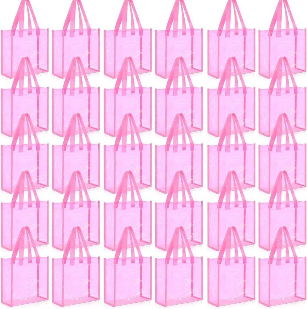 Paterr 30 Pcs Clear Tote Bag Stadium Approved Bulk 10 x 10 x 4 inch Plastic Tote Gifts Bags with Handle for Women Sports Gym(Dark Pink)