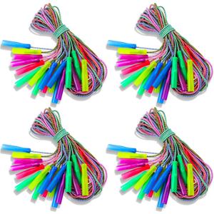 Honoson 100 Pcs Rainbow Jump Rope Bulk Gift for Kids 7.8ft Nylon Stripe Ropes with Handle Adjustable Colorful Party Favor Christmas Item Gift Outdoor Exercise Fitness (Multicolor)