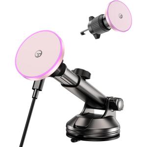 for MagSafe Car Mount Charger Dash/Windshield/Vent Wireless Car Charger with [LED Light], Magnetic Phone Holder for Car for iPhone 17 16 15 14 13 12 Series, Fit MagSafe Accessories (Pink)