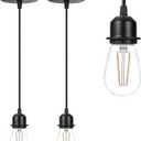 2 Pack Vintage Pendant Light Kit, Farmhouse E27 Base Industrial Lamp Lantern Socket Canopy Kit Cord Holder, DIY Hanging Light Ceiling Lighting Fixture for Kitchen Island Corridor Bar Cafe (Black)