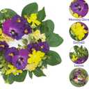 WELL KNOWN 2 Pcs Mini Spring Floral Candle Rings Wreaths for Pillars, 9" Artificial Flower Cabinet Wreath for Home Table Window Kitchen Farmhouse Wedding Party Hanging Decor (Purple & Yellow Flowers)