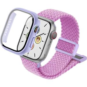 sylacor Braided Stretchy Band with Case Compatible with Kids Apple Watch Band (Purple, 38mm)