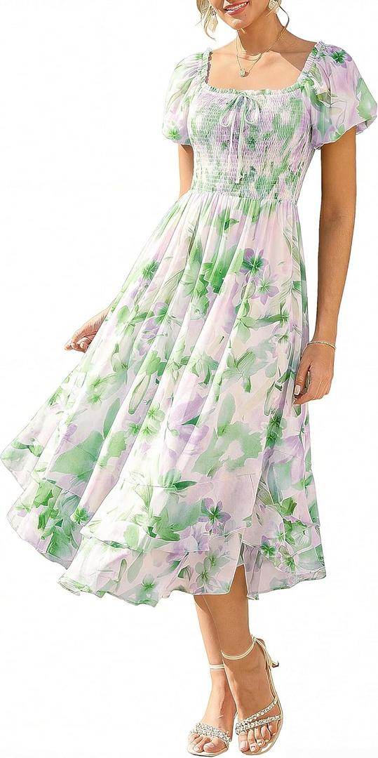 GRACE KARIN Womens Summer Floral Maxi Dress 2026 Flowy Wedding Guest Dress A Line Boho Dresses Fashion Clothing with Pockets (L)