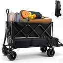 400L Large Capacity Double Decker Folding Wagon, Foldable 450lbs Heavy Duty Beach Cart with All-Terrain Big Wheels, Utility Carts Foldable for Beach, Sports, Outdoor, Shopping