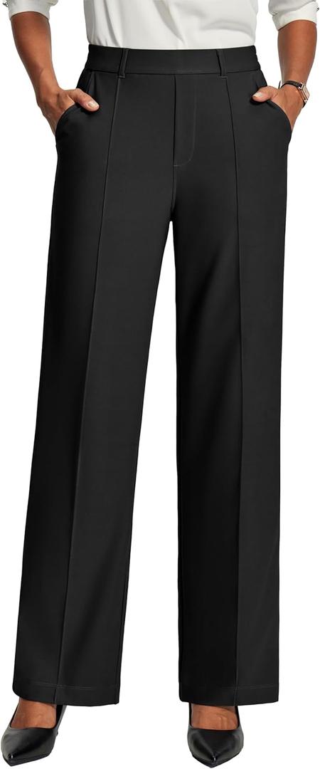 IUGA Womens Dress Pants Stretchy Work Pants Business Casual Wide Leg Slacks Trousers Office Outfits (Small, Black)